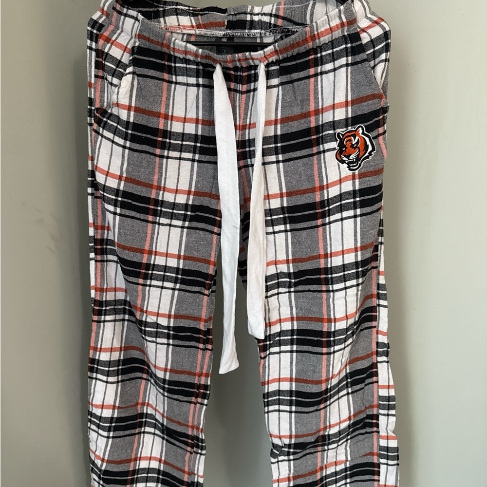 NFL Plaid Lounge Pants in Black, White, and Orange (Cinci Bengals)